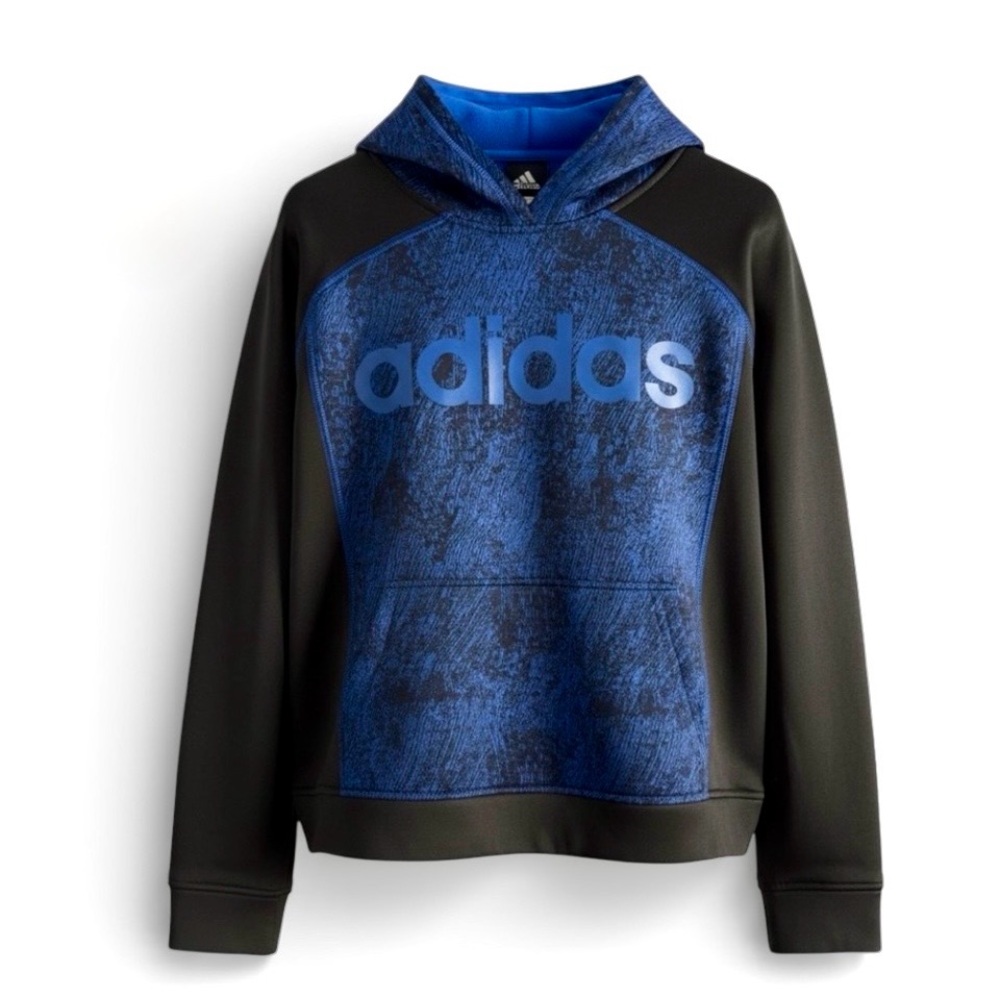 Adidas Boys Blue Black Hoodie Logo Size L 14/16